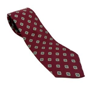 Miners Bagley Inn Silk Blend Necktie Burgundy Geometric Pattern Made in England
